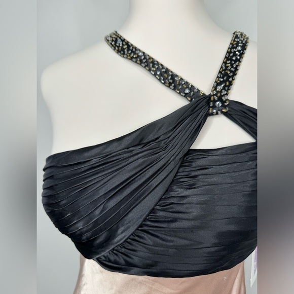 Vintage NWT Adrianna Papell Champagne Black Asymmetrical Neckline Gown Dress - Picture 7 of 14